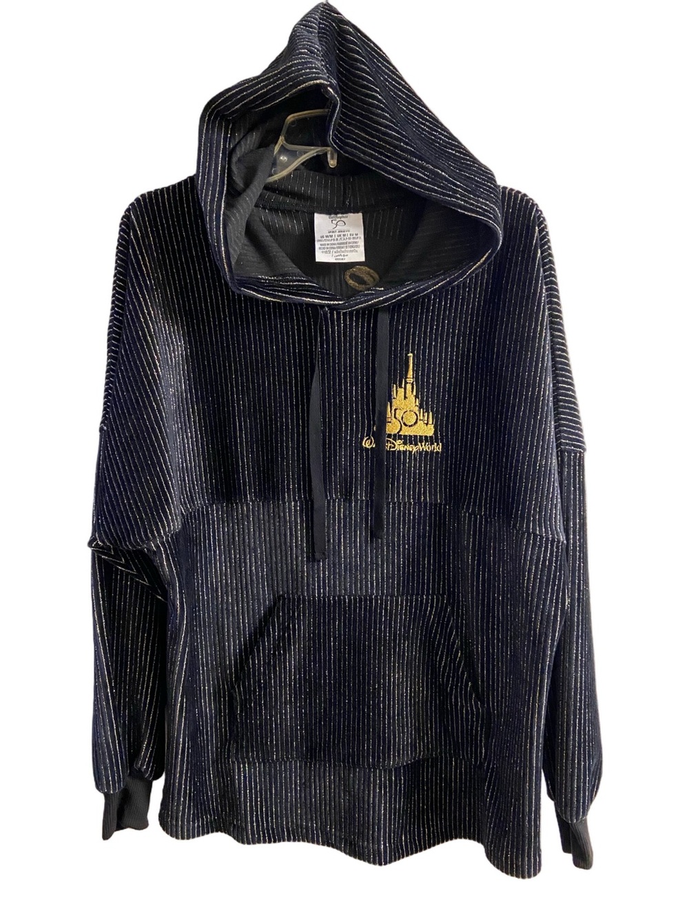 Walt Disney World 50th Anniversary Black Metallic Pinstripe Hoodie Spirit Jersey